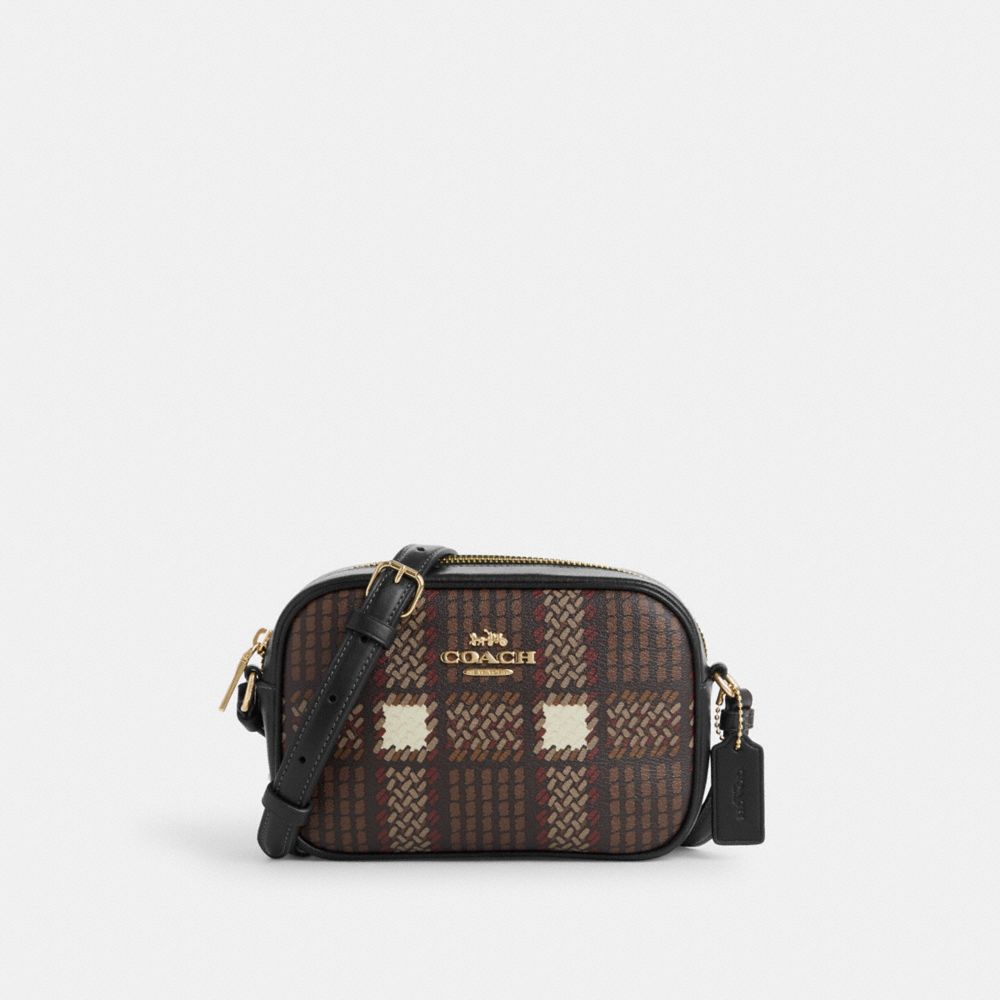 Mini Jamie Camera Bag With Plaid Print - CN758 - Gold/Brown Multi