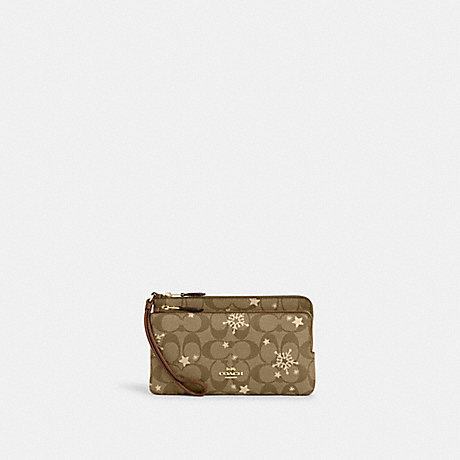 COACH CN759 Double Zip Wallet In Signature Canvas With Star And Snowflake Print Im/Khaki Saddle/Gold Multi