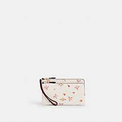 Double Zip Wallet With Bow Print - CN761 - Im/Chalk/Wine Multi