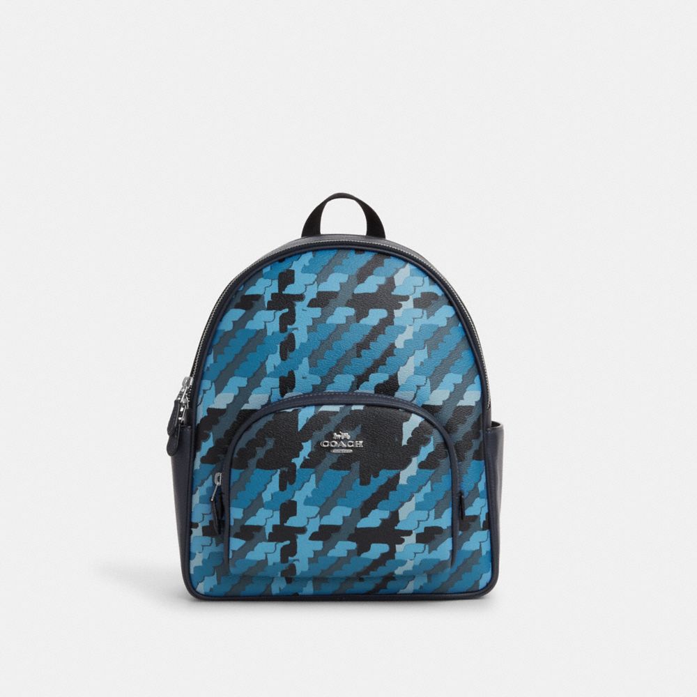 COACH CN762 Court Backpack With Graphic Plaid Print SILVER/BLUE MULTI