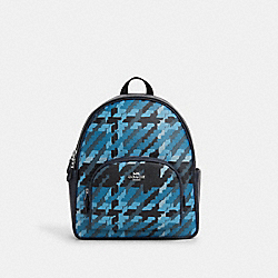 COACH CN762 Court Backpack With Graphic Plaid Print SILVER/BLUE MULTI