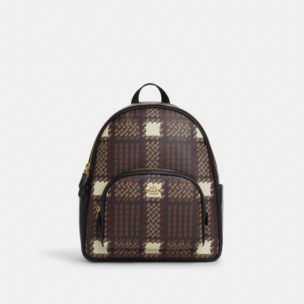 COACH CN763 Court Backpack With Brushed Plaid Print GOLD/BROWN MULTI