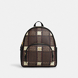 COACH CN763 Court Backpack With Brushed Plaid Print GOLD/BROWN MULTI
