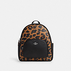 Court Backpack With Signature Canvas And Leopard Print - CN764 - Silver/Light Saddle Multi