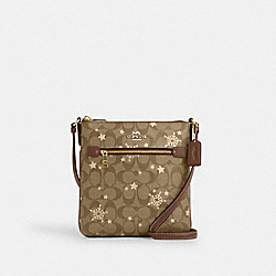 Mini Rowan File Bag In Signature Canvas With Star And Snowflake Print - CN766 - Im/Khaki Saddle/Gold Multi