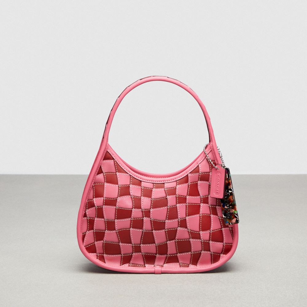 COACH CN925 Ergo Bag In Wavy Checkerboard Upcrafted Leather CONFETTI PINK/ELECTRIC RED