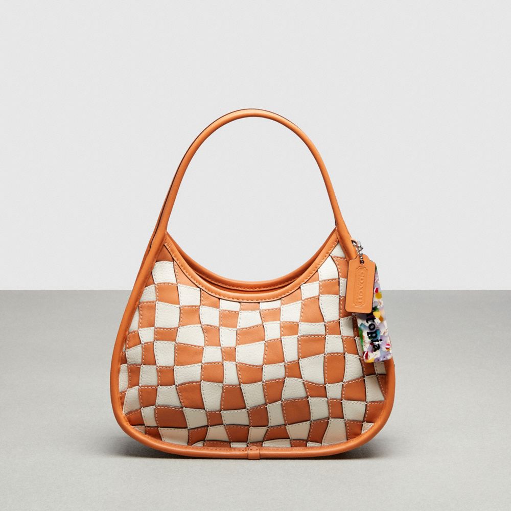 COACH CN925 Ergo Bag In Wavy Checkerboard Upcrafted Leather FADED ORANGE/CHALK