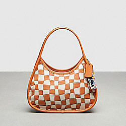 Ergo Bag In Wavy Checkerboard Upcrafted Leather - CN925 - Faded Orange/Chalk