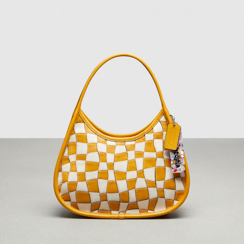 COACH CN925 Ergo Bag In Wavy Checkerboard Upcrafted Leather CHALK/BUTTERCUP