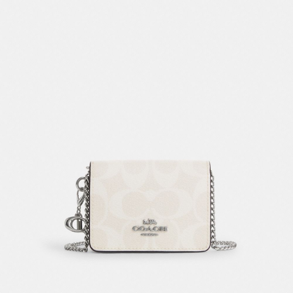 COACH CN990 Boxed Mini Wallet On A Chain In Signature Canvas SILVER/CHALK/GLACIER WHITE MULTI