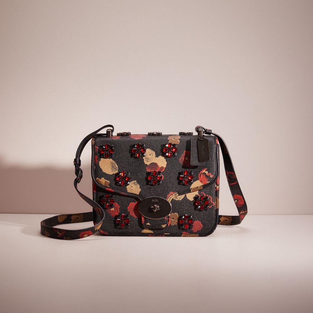 CO014 - Restored Page Shoulder Bag In Jeweled Floral Print Leather Black Multi