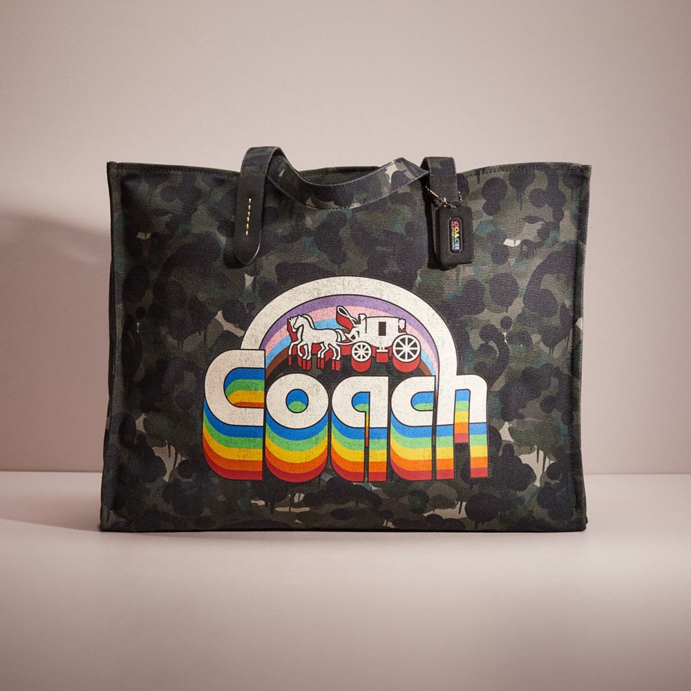 CO033 - Restored 100 Percent Recycled Canvas Tote 42 With Camo Print And Rainbow Horse And Carriage Green/Blue Multi