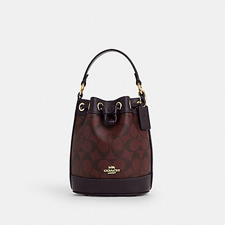 COACH CO072 Dempsey Drawstring Bucket Bag 15 In Signature Canvas Gold/Oxblood-Multi