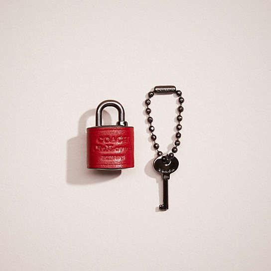 CO095 - Remade Padlock And Key Bag Charm Red Multi