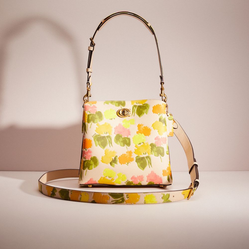CO177 - Restored Willow Bucket Bag With Floral Print Brass/Multi