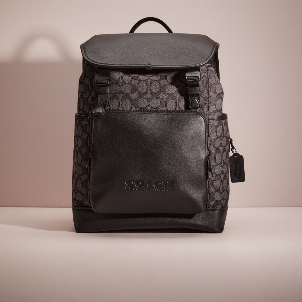 CO449 - Restored League Flap Backpack In Signature Jacquard Charcoal/Black