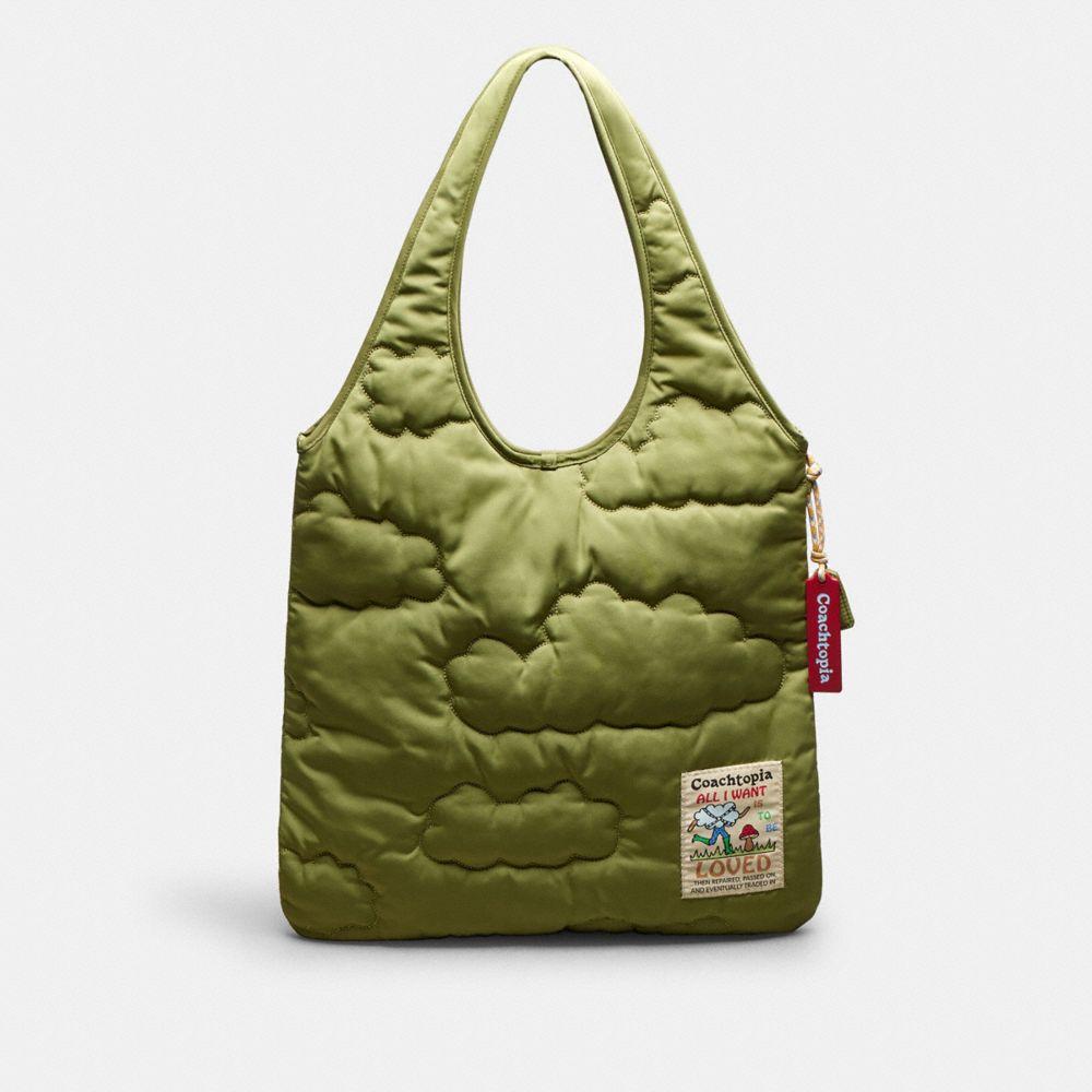 COACH CO668 Coachtopia Loop Flat Tote In Recycled Polyester With Cloud Quilting OLIVE/MULTI CORDING
