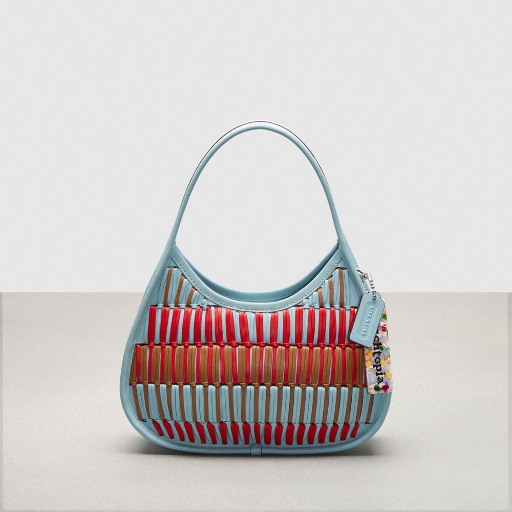 COACH CO713 Ergo Bag In Basket Weave Upcrafted Leather POWDER BLUE/MIAMI RED MULTI