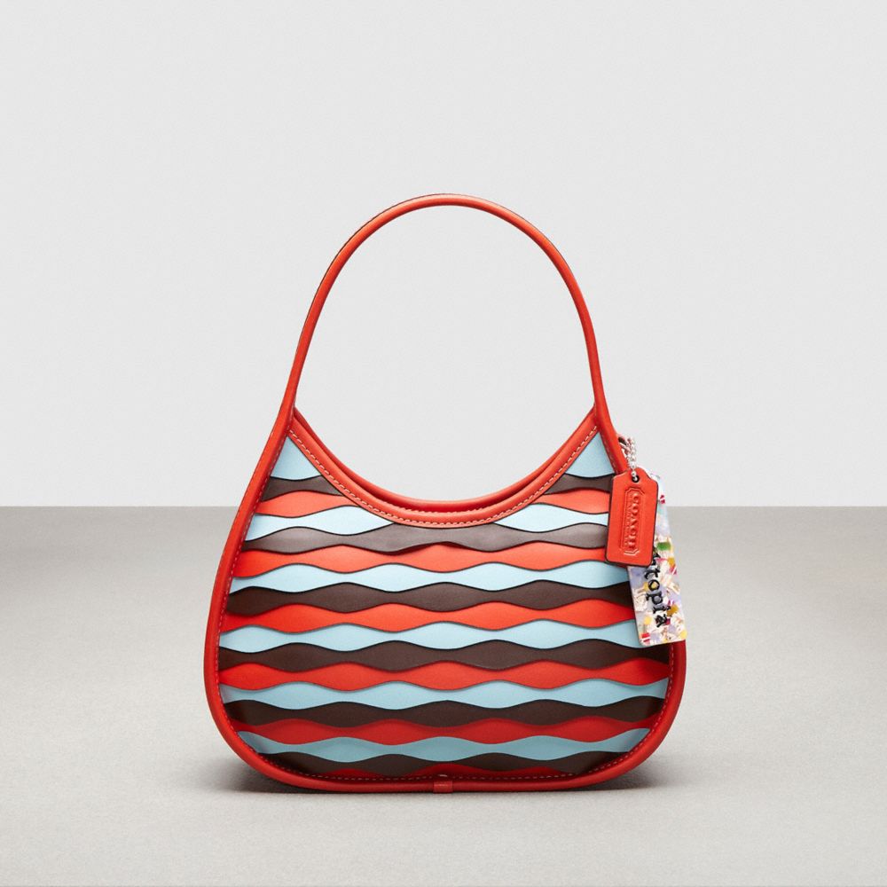 Ergo Bag In Wavy Applique Upcrafted Leather - CO714 - Mango/Powder Blue Multi