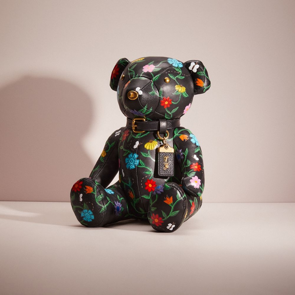 CO772 - Remade Collectible Bear With Hand Painted Floral Motif Black