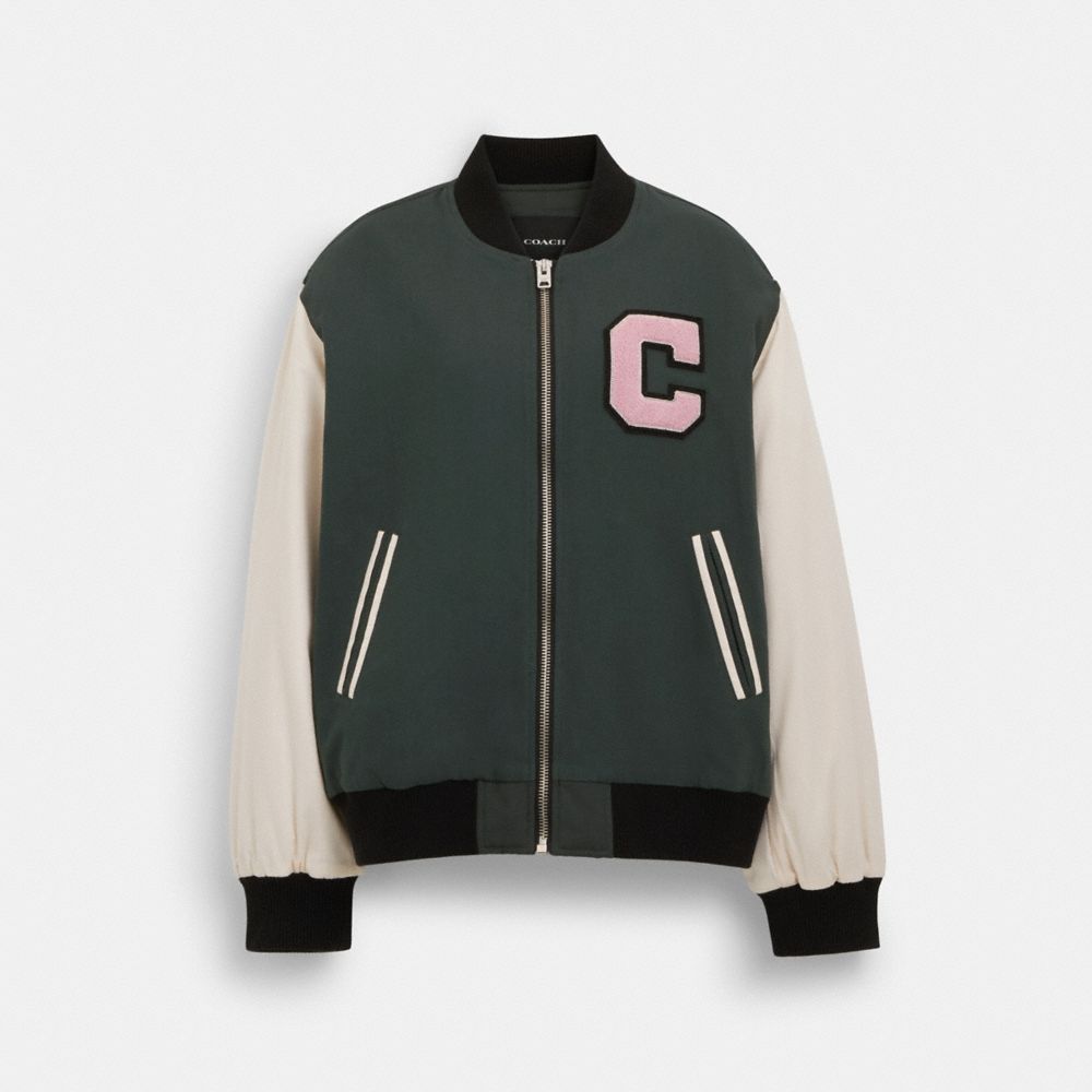 COACH&reg;,Coach Varsity Jacket,Forest Green