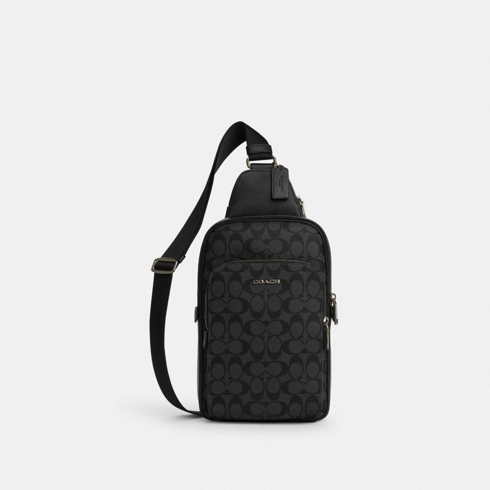 COACH CO910 Ethan Pack In Signature Canvas Gunmetal/Black/Black