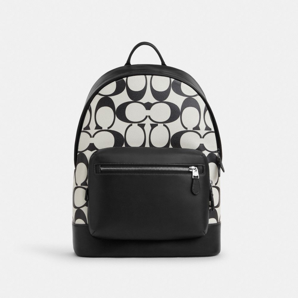 COACH CO920 West Backpack In Signature Canvas Silver/Chalk/Black