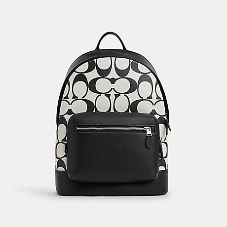 COACH CO920 West Backpack In Signature Canvas Silver/Chalk/Black