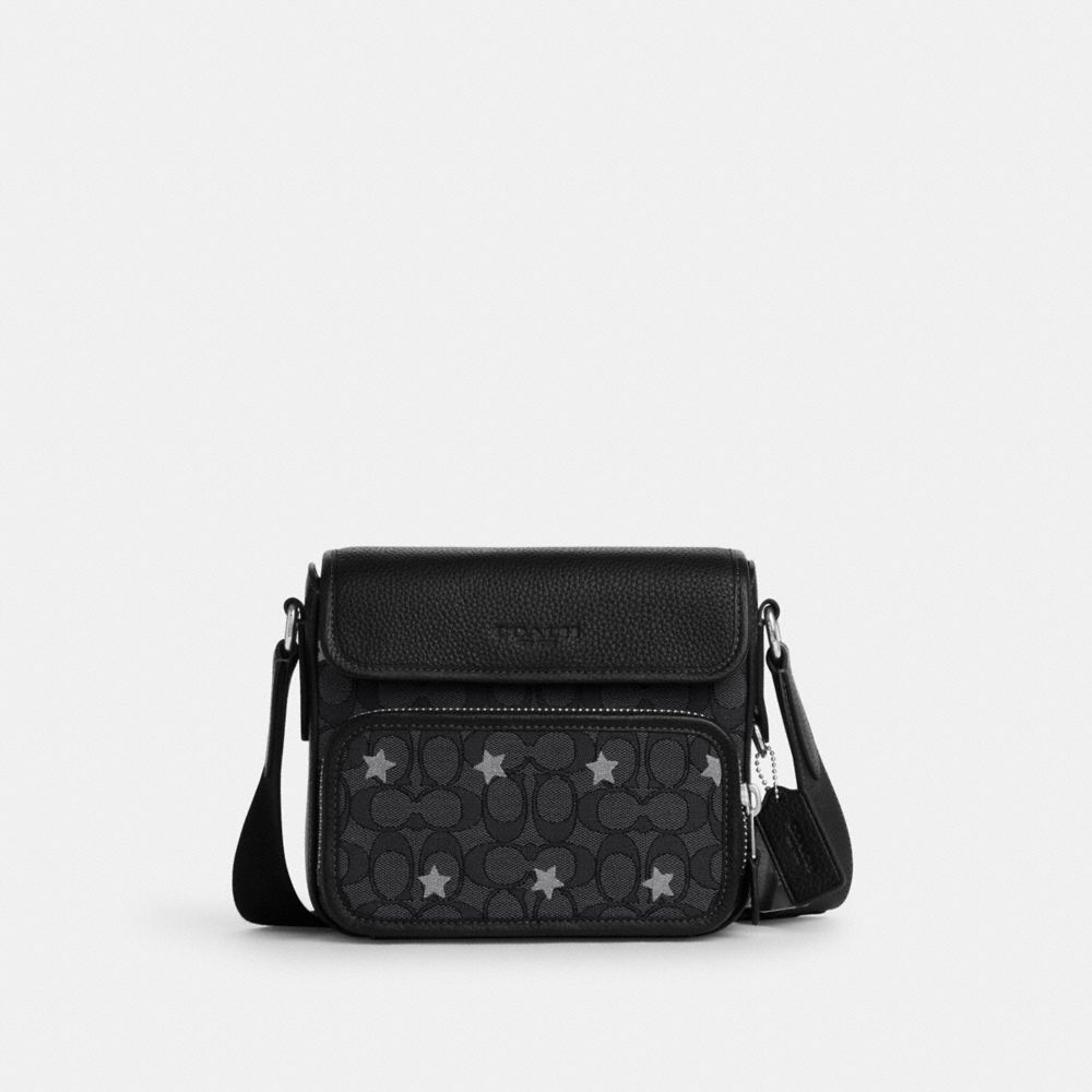 Sullivan Flap Crossbody In Signature Jacquard With Star Embroidery - CO930 - Silver/Charcoal/Black Multi