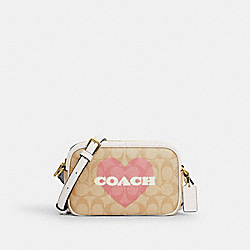 Mini Jamie Camera Bag In Signature Canvas With Heart Print - CO939 - Gold/Light Khaki Chalk Multi