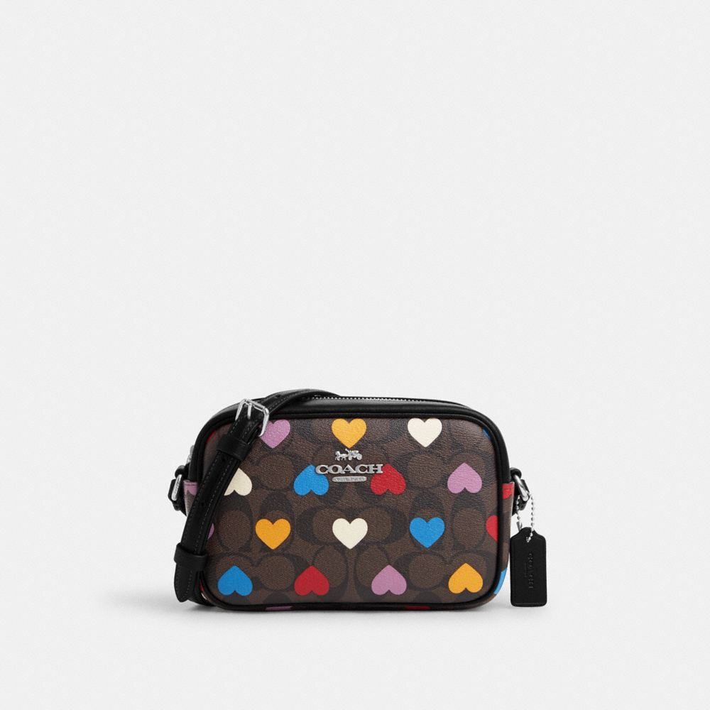 Mini Jamie Camera Bag In Signature Canvas With Heart Print - CO941 - Silver/Brown Black Multi