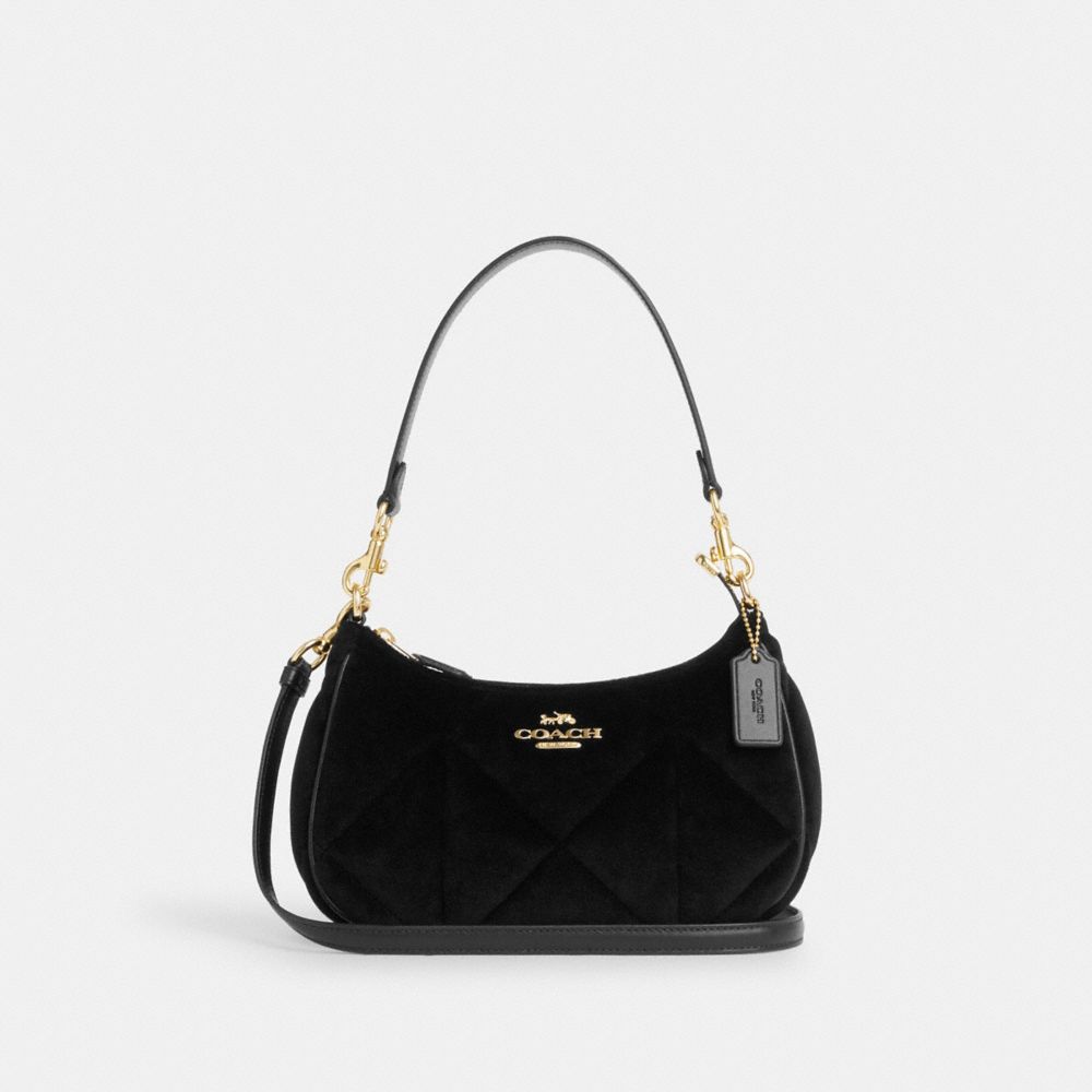 COACH Co955 - TERI SHOULDER BAG WITH QUILTING - GOLD/BLACK COACH HANDBAGS