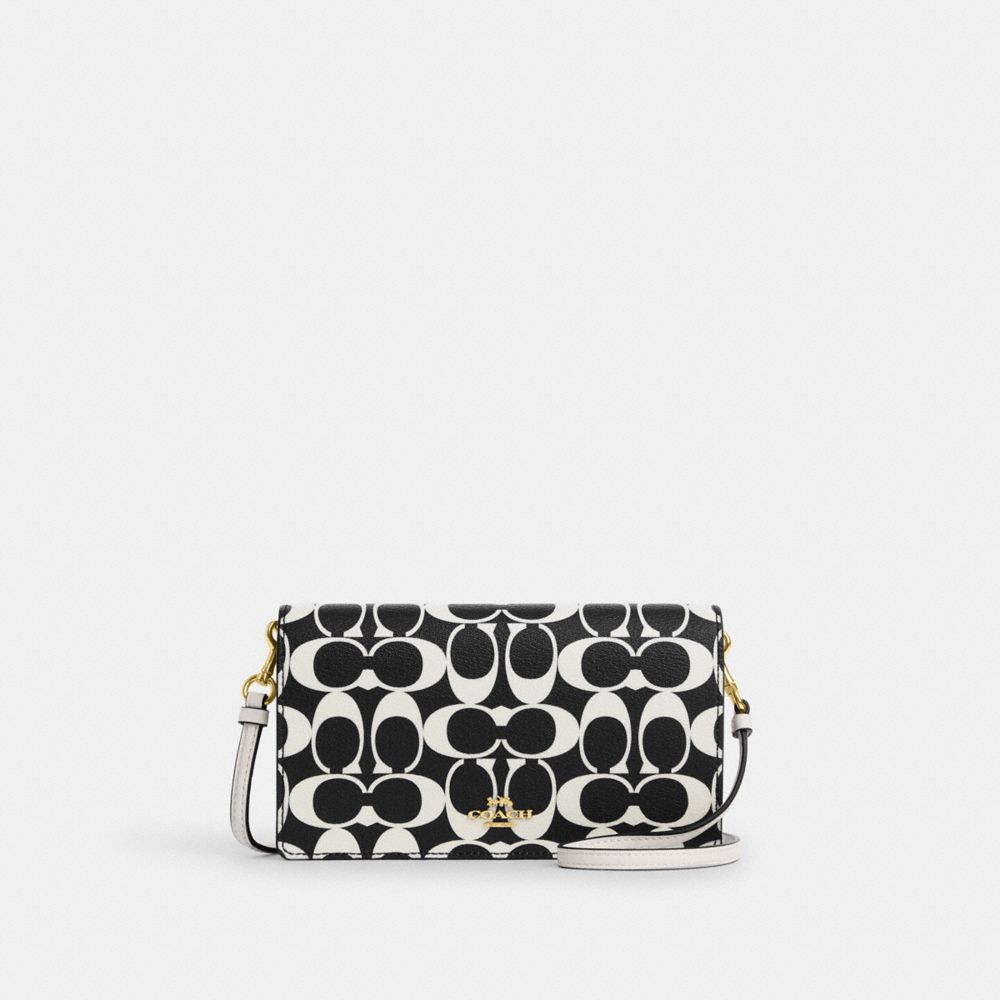 COACH CO967 Anna Foldover Clutch Crossbody In Signature Canvas Gold/Black Multi