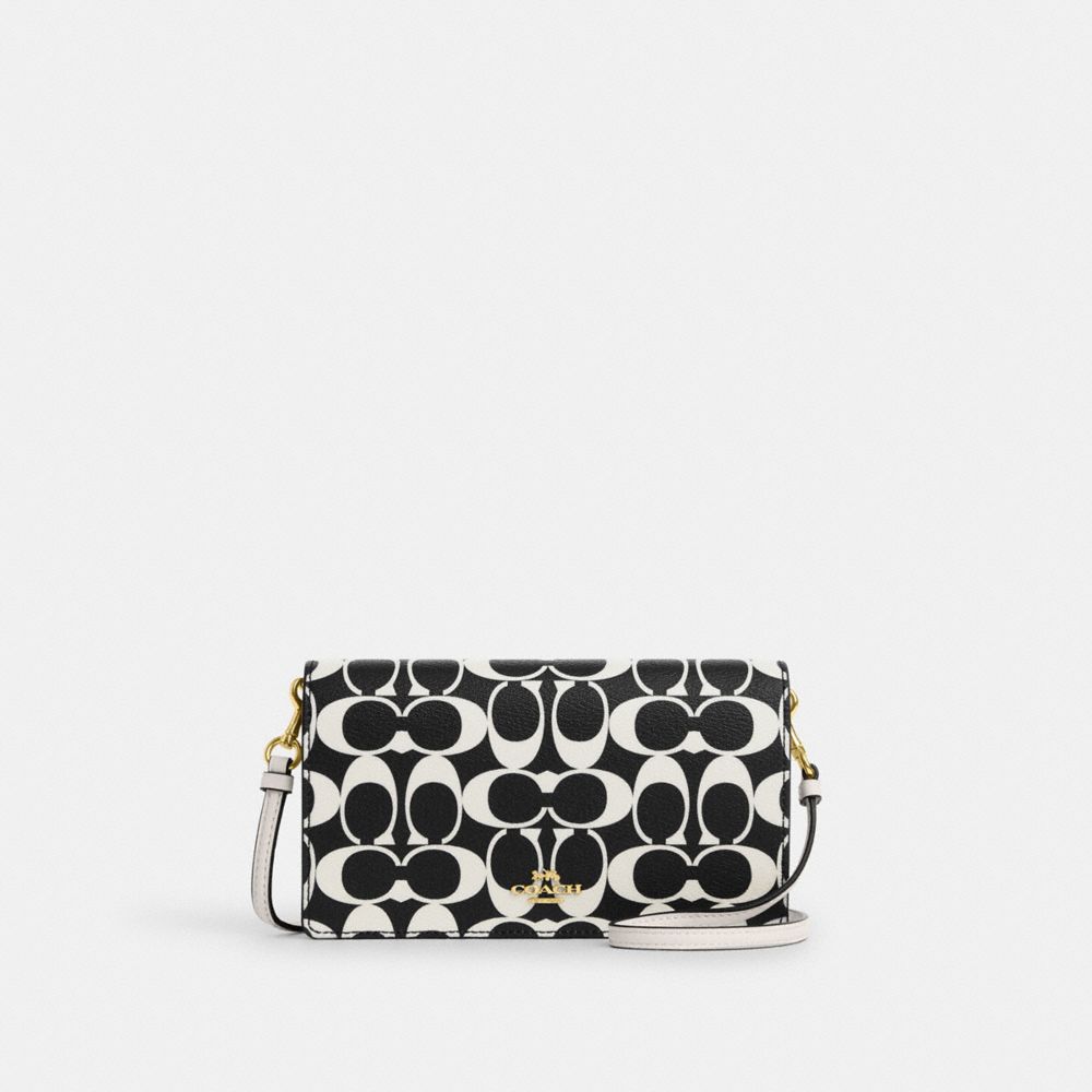 Anna Foldover Clutch Crossbody In Signature Canvas - CO967 - Gold/Black Multi