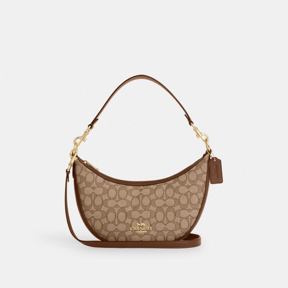 Aria Shoulder Bag In Signature Jacquard - CO997 - Im/Khaki/Saddle Multi