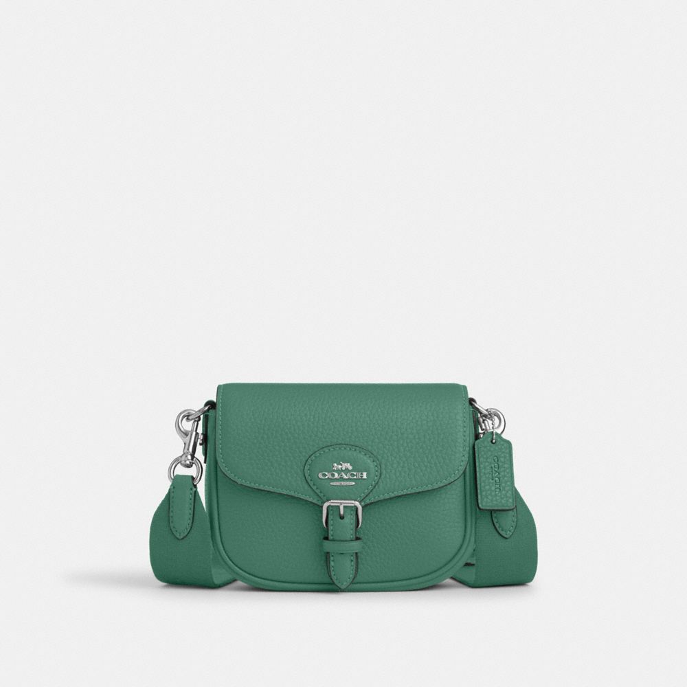 COACH CP001 Amelia Small Saddle Bag SILVER/BRIGHT GREEN