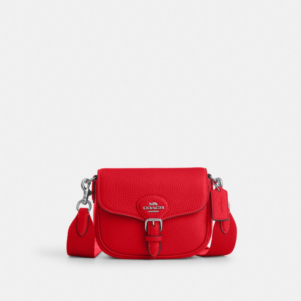 COACH CP001 Amelia Small Saddle Bag Silver/Bright-Poppy