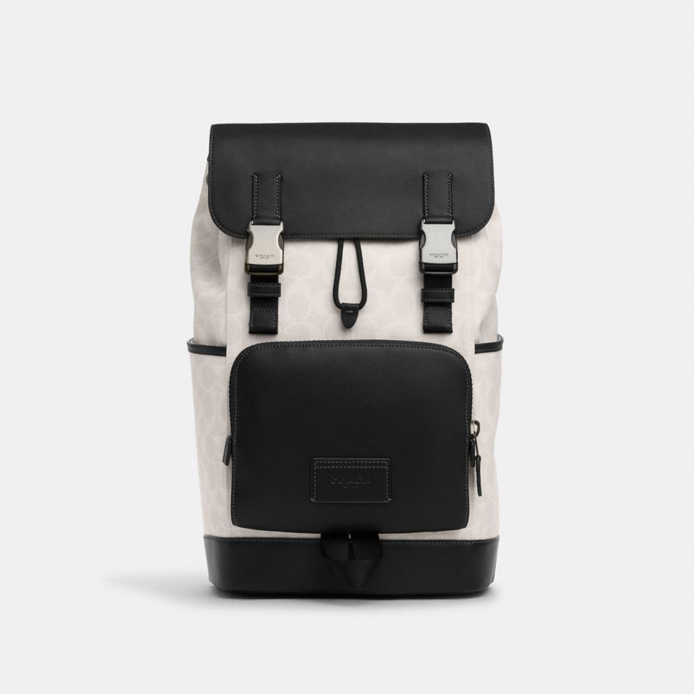 COACH CP003 Track Backpack In Colorblock Signature Canvas GUNMETAL/CHALK/BLACK MULTI