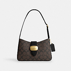 COACH CP005 Eliza Shoulder Bag In Signature Canvas GOLD/BROWN BLACK