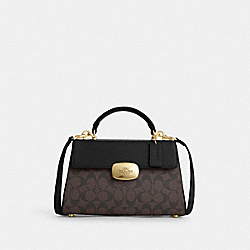 COACH CP007 Eliza Top Handle In Signature Canvas GOLD/BROWN BLACK