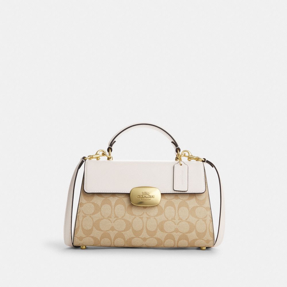 COACH CP007 Eliza Top Handle In Signature Canvas GOLD/LIGHT KHAKI CHALK