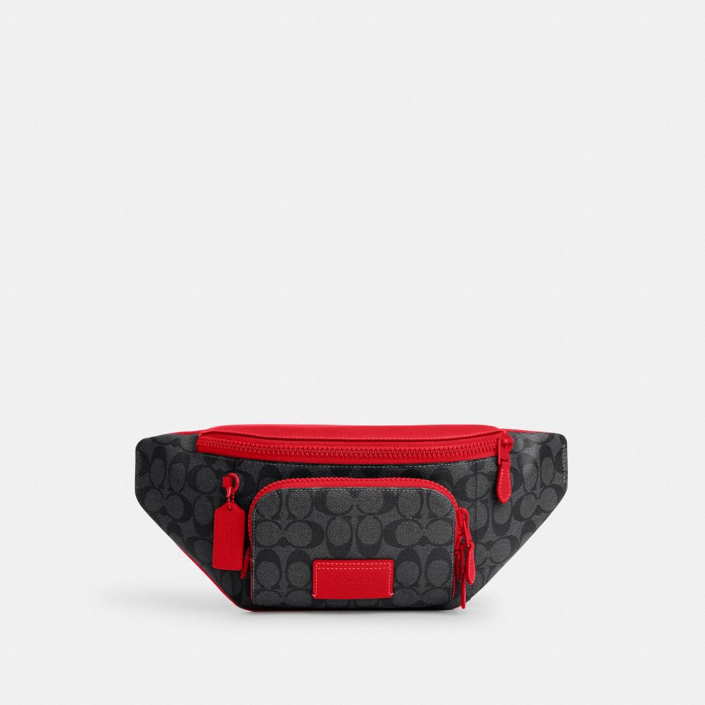 COACH CP013 Track Belt Bag In Colorblock Signature Canvas 1 J/CHARCOAL/BRIGHT POPPY