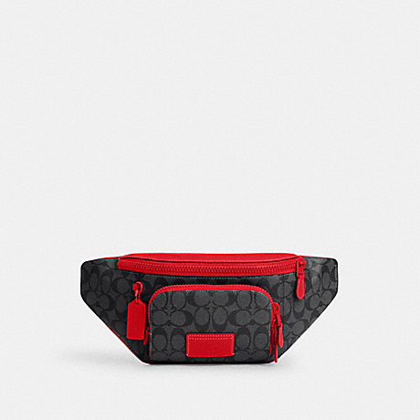 COACH CP013 Track Belt Bag In Colorblock Signature Canvas 1-J/Charcoal/Bright-Poppy