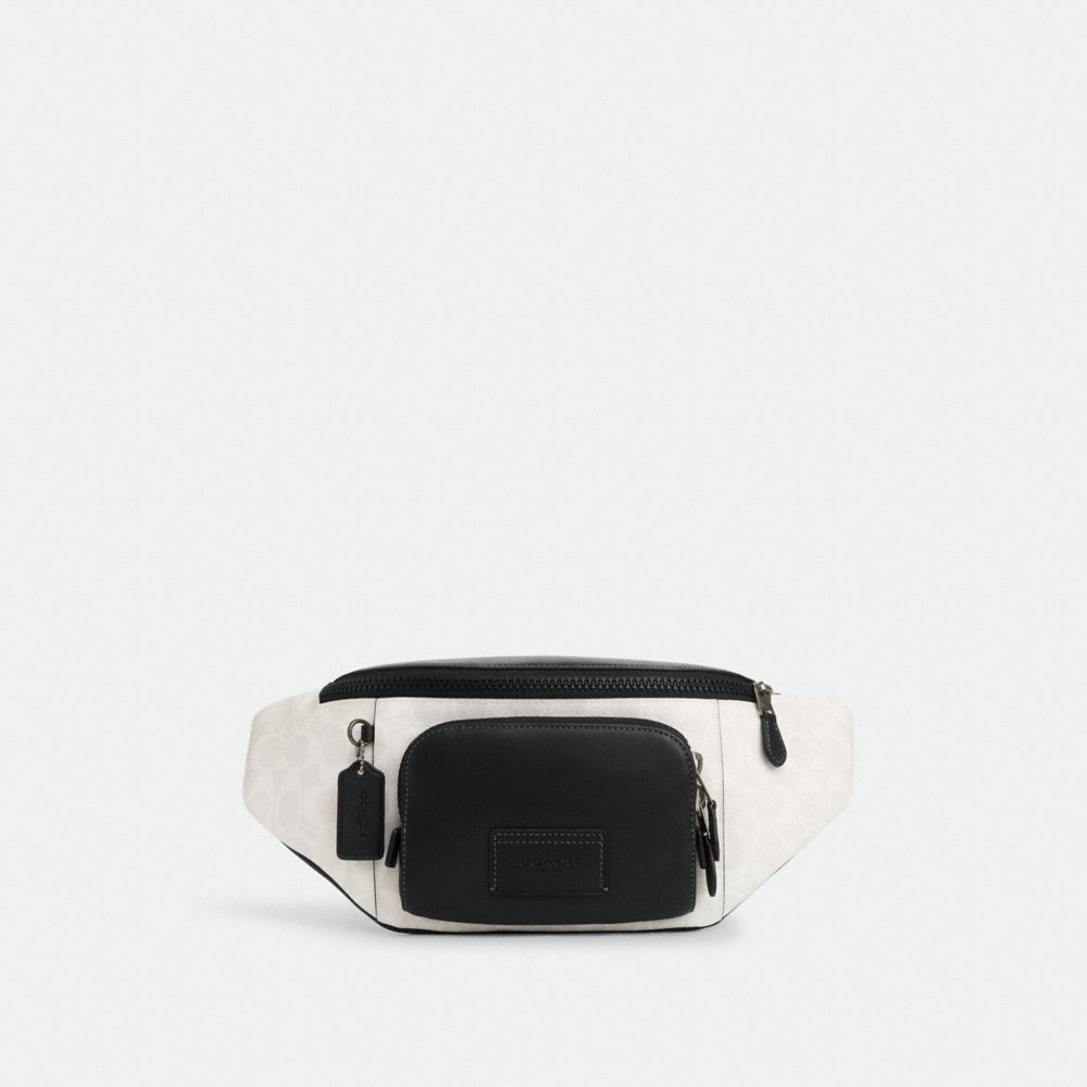 COACH CP014 Track Belt Bag In Colorblock Signature Canvas Gunmetal/Chalk/Black Multi