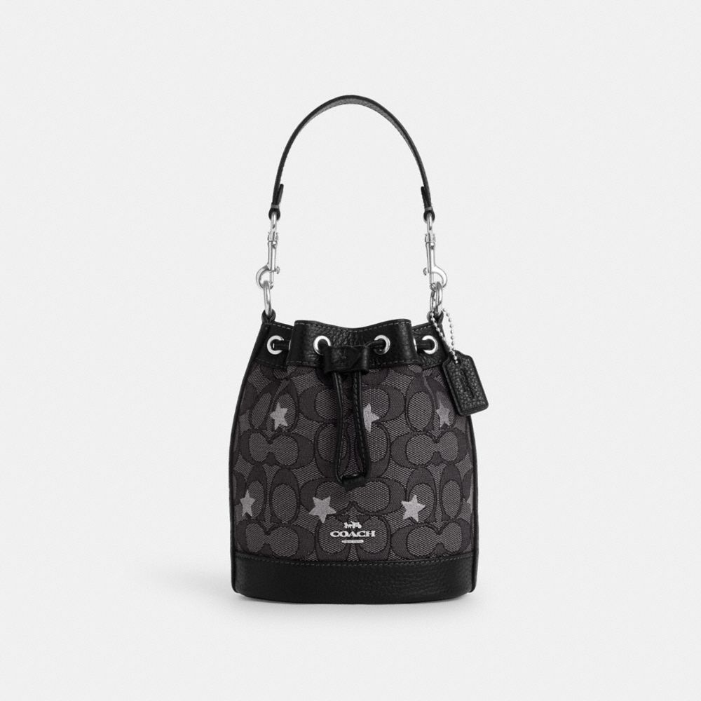 Mini Dempsey Bucket Bag In Signature Jacquard With Star Embroidery - CP015 - Silver/Smoke/Black Multi
