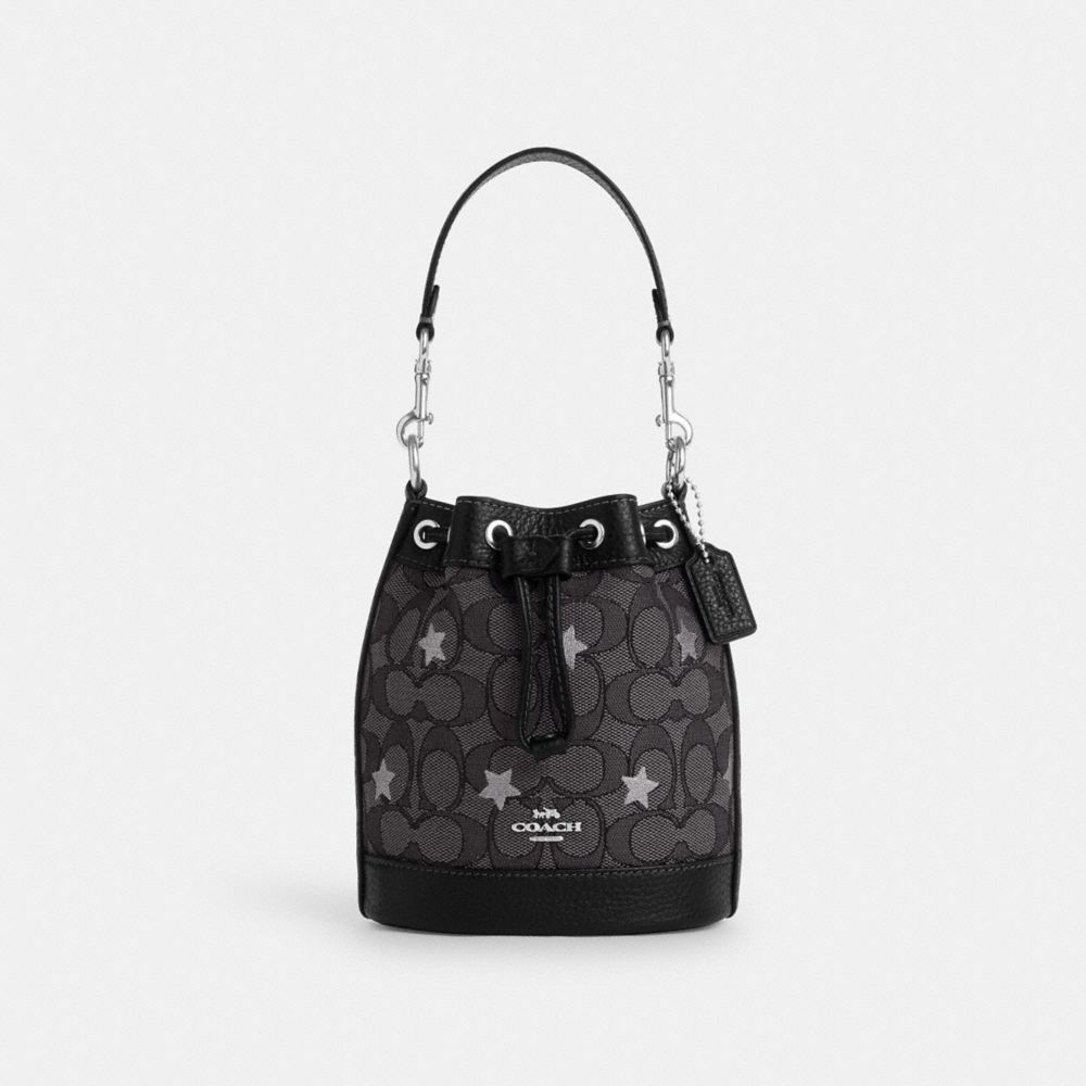 COACH CP015 Mini Dempsey Bucket Bag In Signature Jacquard With Star Embroidery SILVER/SMOKE/BLACK MULTI