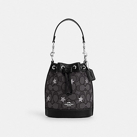 COACH CP015 Mini Dempsey Bucket Bag In Signature Jacquard With Star Embroidery Silver/Smoke/Black Multi