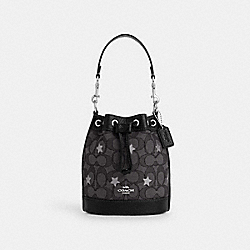 COACH CP015 Mini Dempsey Bucket Bag In Signature Jacquard With Star Embroidery SILVER/SMOKE/BLACK MULTI