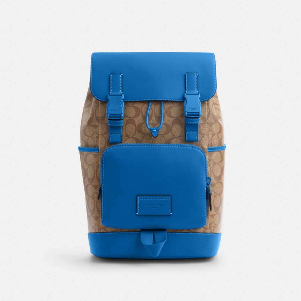 COACH CP019 Track Backpack In Colorblock Signature Canvas 1 J/KHAKI/BRIGHT BLUE