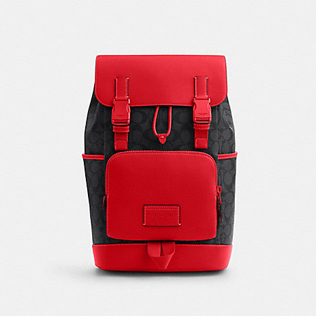 COACH CP019 Track Backpack In Colorblock Signature Canvas 1-J/Charcoal/Bright-Poppy